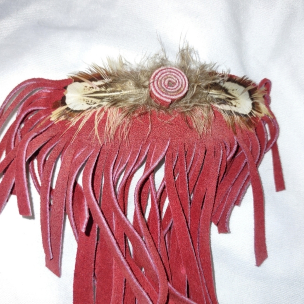 Handmade Red Rose Barrette Hair Piece Fringed Renaissance Faire Casual Unique